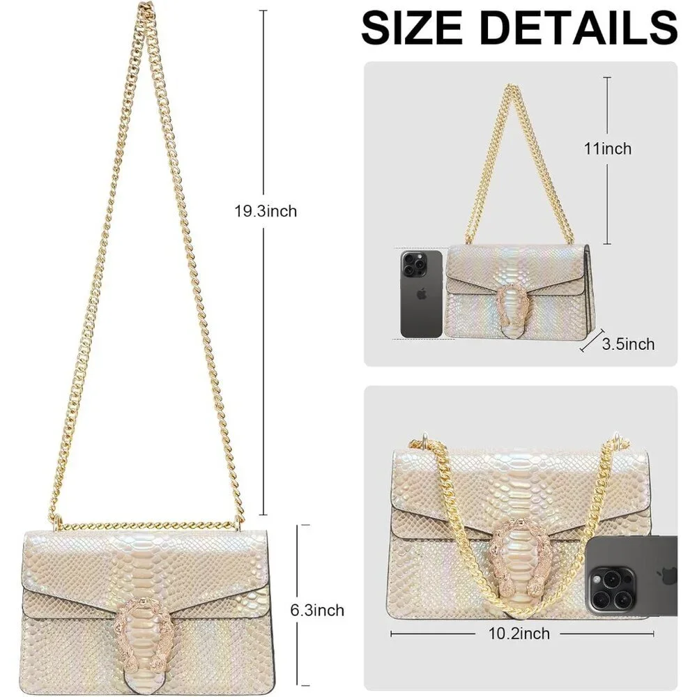 ⚡ Women's Rainbow Tan Snake Vegan Leather Print Casual Satchel Crossbody Handbag